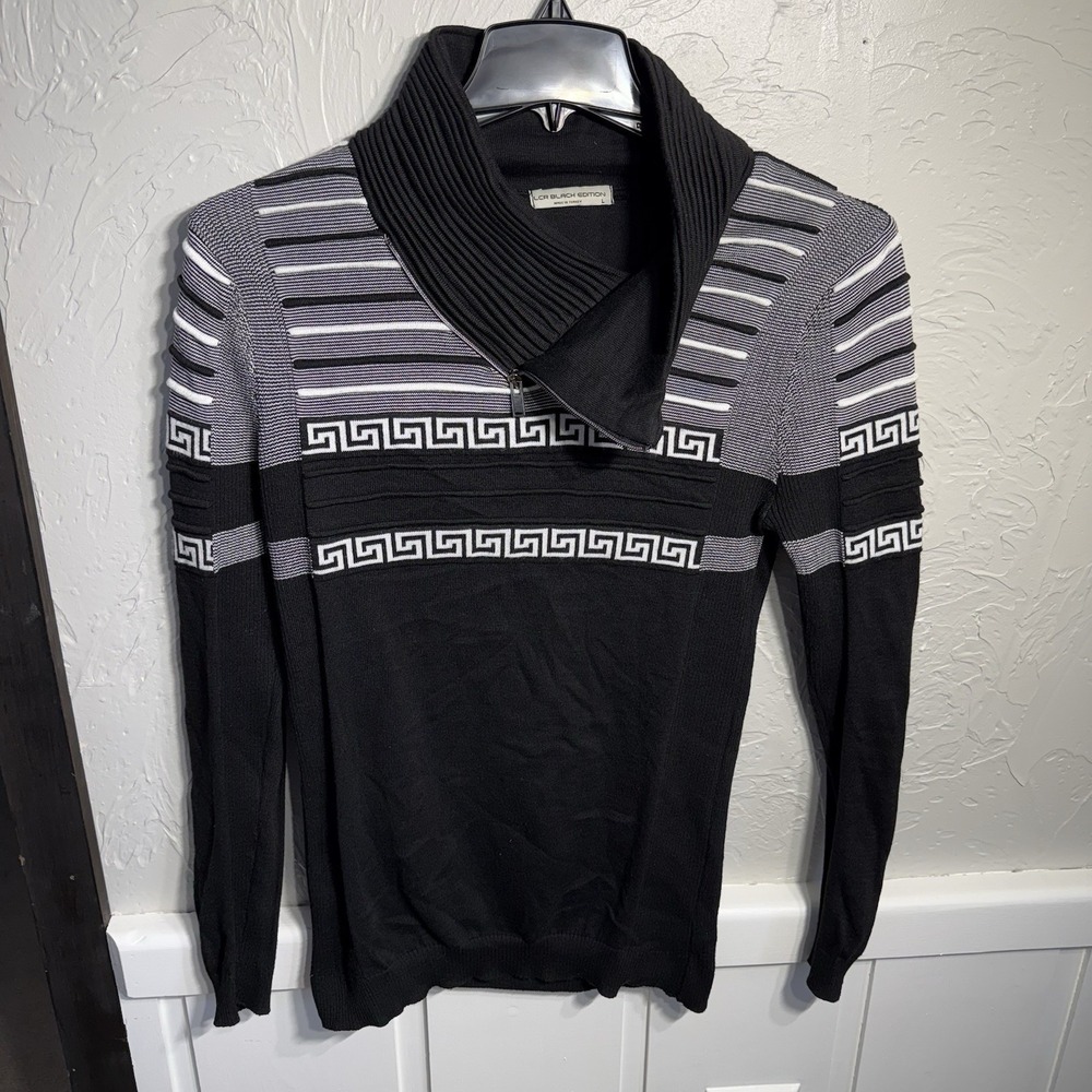 LCR Black Edition Men's Black Neck‎ Zip Pullover Sweater Sz Large Fitted